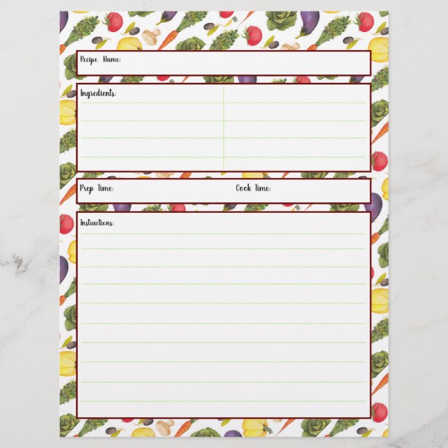 Folha de Receita de Legumes (Frente)