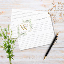 Folha de Receita de Monograma Dourado com Aquarela