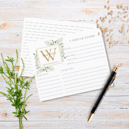 Folha de Receita de Monograma Dourado com Aquarela