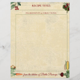 Folha de receita personalizada de vegetais frutas