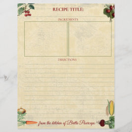 Folha de receita personalizada de vegetais frutas