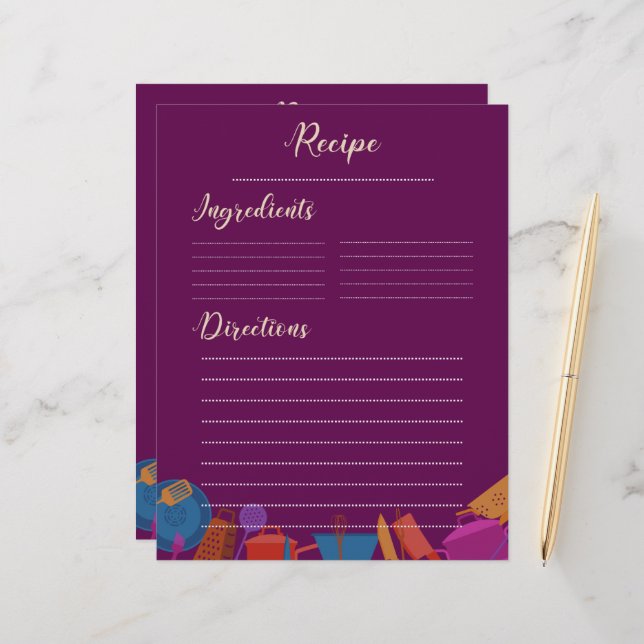 Folha de receitas da cozinha da família retrógrada (Frente/Verso In Situ)