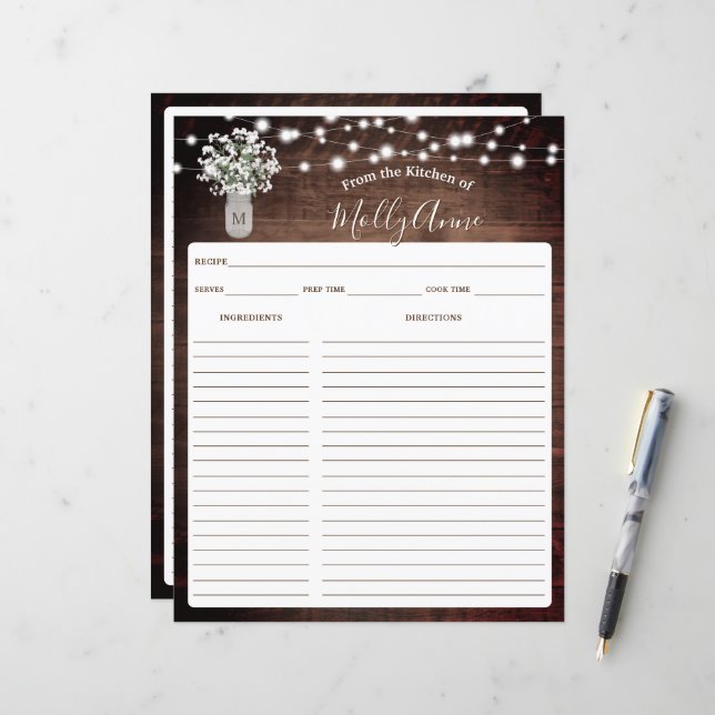 Folha de receitas das luzes de respiração do bebê  (Frente/Verso In Situ)