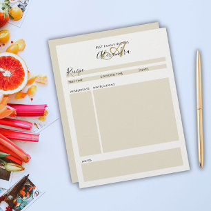 Folha de Receitas Modernas Douradas Pretas e Monog