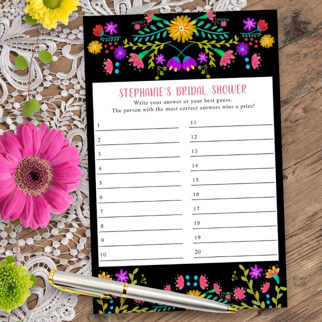 Folha de Resposta do Jogo Floral de Chá Fiesta Mex (Bridal Shower Game answer card from my Mexican Fiesta Floral collection)
