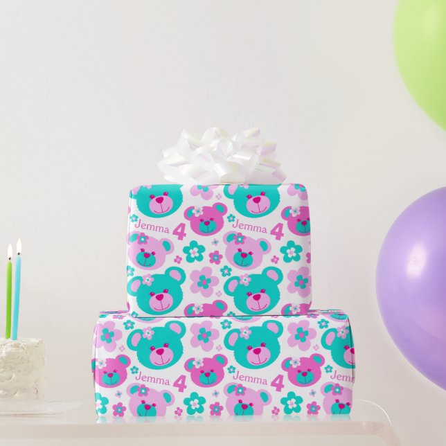 Folha de ursos de pelúcia Papel de presente de 4 a (Presentes para festas)