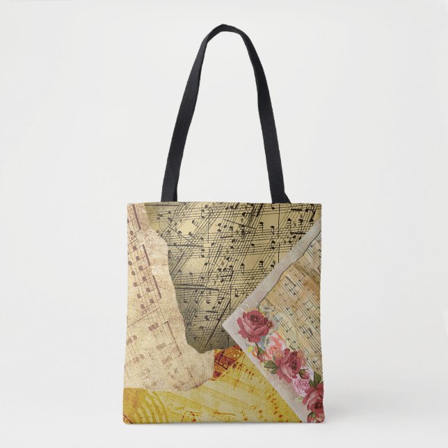 Folha de Vintagens Notas Musicais Tote Bag (Frente)
