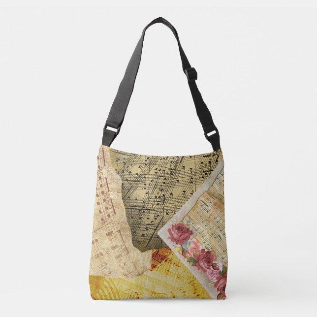 Folha de Vintagens Notas Musicais Tote Bag (Frente)