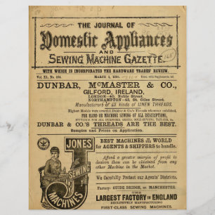 Folha do Catálogo da Máquina de Costura Antiga