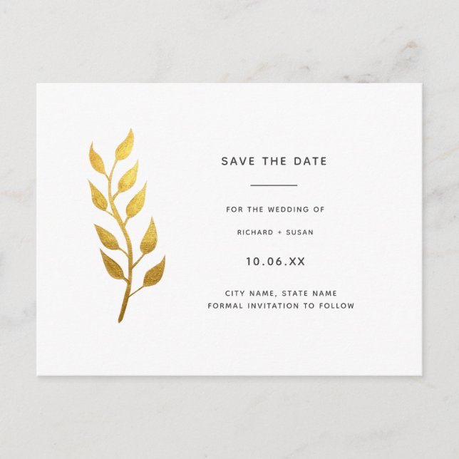 Folha Dourada legante Salvar a Data Convite (Frente)