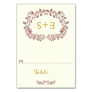 Folha e iniciais de Marsala que wedding o cartão