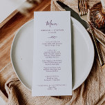 Folha mínima | Menu Janto Casamento de beringelas<br><div class="desc">Este cartão de janto de casamento de beringela de folha é perfeito para um casamento de boho. A design apresenta uma simples silhueta verde folha em uma cor roxa escura romântica com estilo minimalista de jardim boêmico. Este menu pode ser usado para recepção de casamento, janto de ensaio ou qualquer...</div>