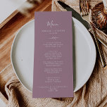 Folha mínima | Menu Janto Mauve Wedding<br><div class="desc">Este cartão de janto de casamento da madrugada é perfeito para um casamento de boho. A design apresenta uma simples silhueta verde folha em cor roxa romântica,  cor-de-rosa,  com estilo minimalista de jardim boêmico. Este menu pode ser usado para recepção de casamento,  janto de ensaio ou qualquer evento.</div>