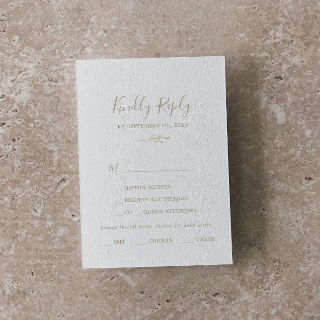 Folha mínima | Placa RSVP de Escolha do Menu Doura (Criador carregado)