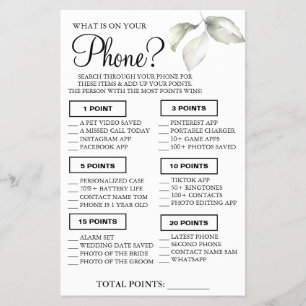 Folha O que está no seu telefone Cartão de jogo de