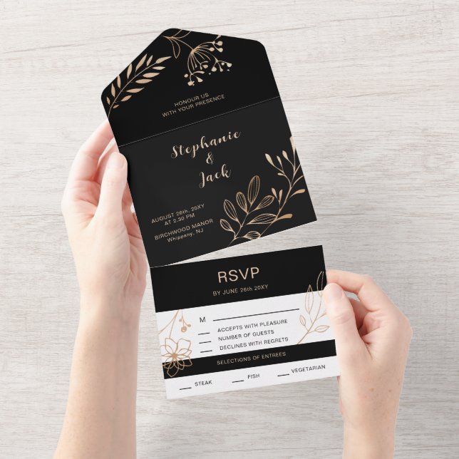 Folha Preta e Dourada - Casamento (Aba destacável)