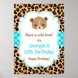 Folha Quatera de Leopardo Poster Azul