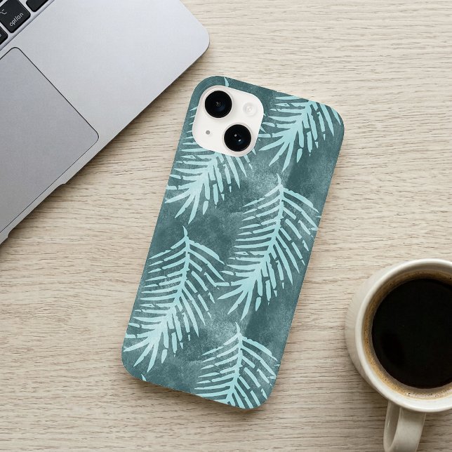 Folha Tropical Verde Água-Marinha (Teal Green Watercolor Tropical Leaf Phone Case)