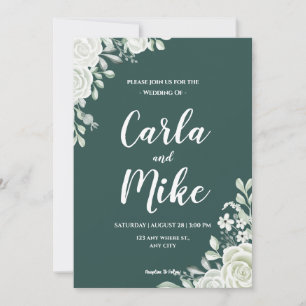Folha Verde Floral Tudo Em Um Convite De Casamento
