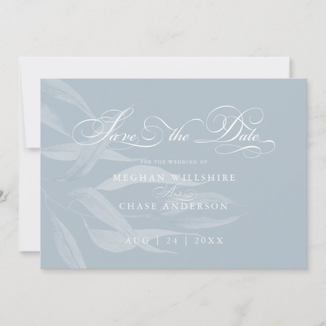 Folhagem Branca Moderna em Azul Derrante (Frente)