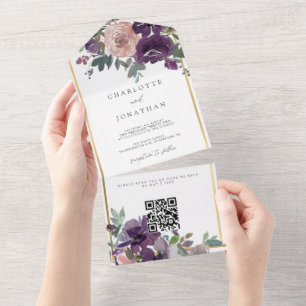 Folhagem de Aguarela Creme de Lavanda Casamento Rú
