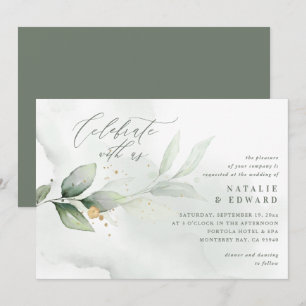 Folhagem de aquarela, casamento verde-oliva e ouro