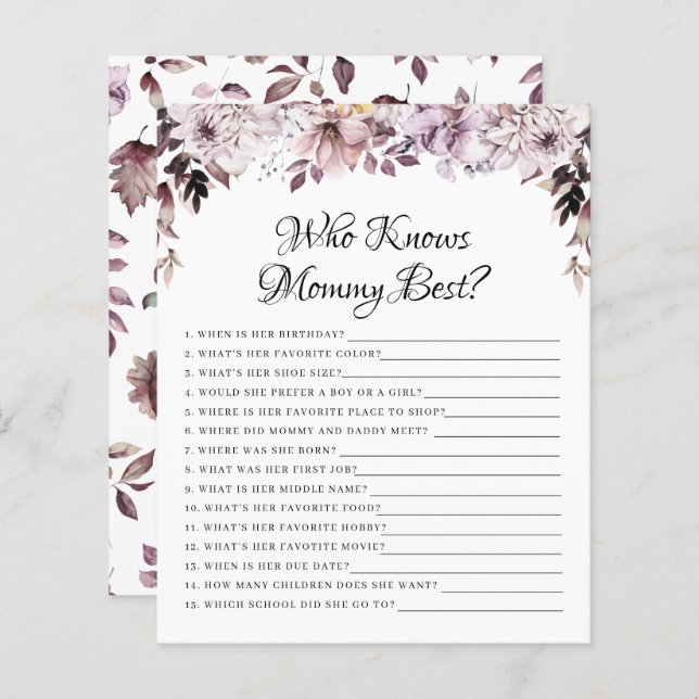 Folhagem de Flores Roxas Que Conhece Jogos de Mamã (Frente/Verso)