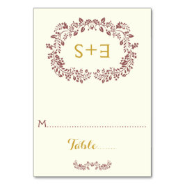 Folhagem de Marsala e iniciais Cartão de casamento