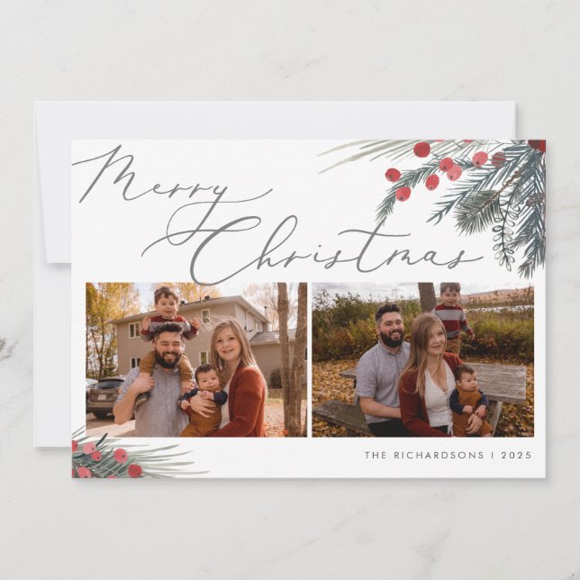 Folhagem de Natal do Cartão de Foto (Frente)