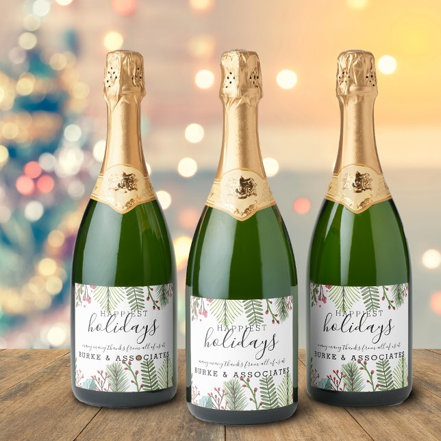 Folhagem de Negócios de Feriado Natal (Holiday Business Foliage Christmas Sparkling Wine Label)