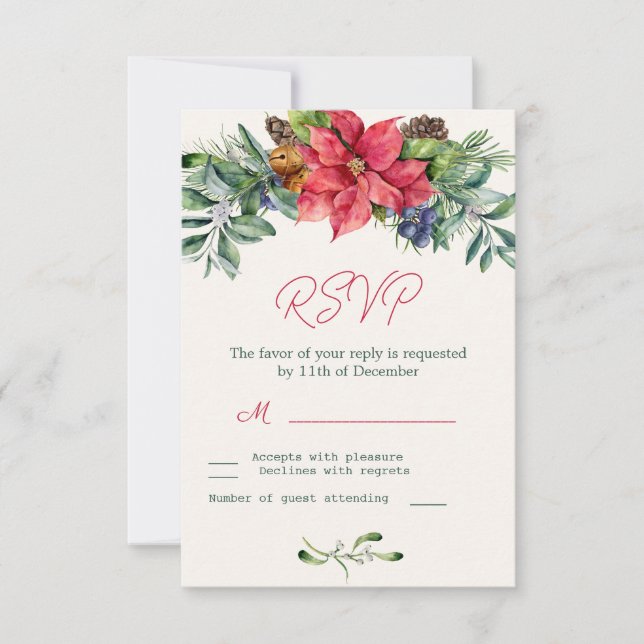 Folhagem de Poinsettia para Casamento RSVP (Frente)