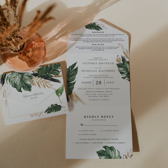Folhagem Tropical | Convite de Casamento Tudo em U (Criador carregado)