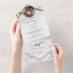 Folhagem Verde Brilho Dourado Casamento