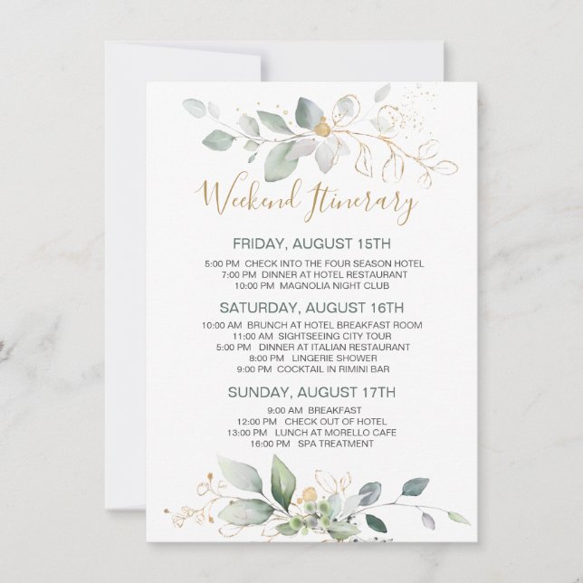 Folhagem verde, dourada, Bachelorette Weekend Itin (Frente)