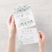 Folhagem Verde Elegante Casamento Ampersand Dourad