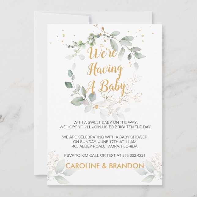 Folhagem verde Estamos tendo um anúncio de bebê (Frente)