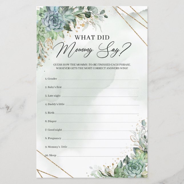 Folhagem verde suculenta o que Mamães diziam (Frente)