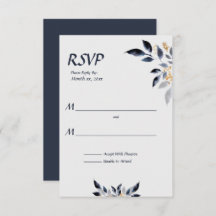 Folhas Azuis com RSVP de Casamento Dourado