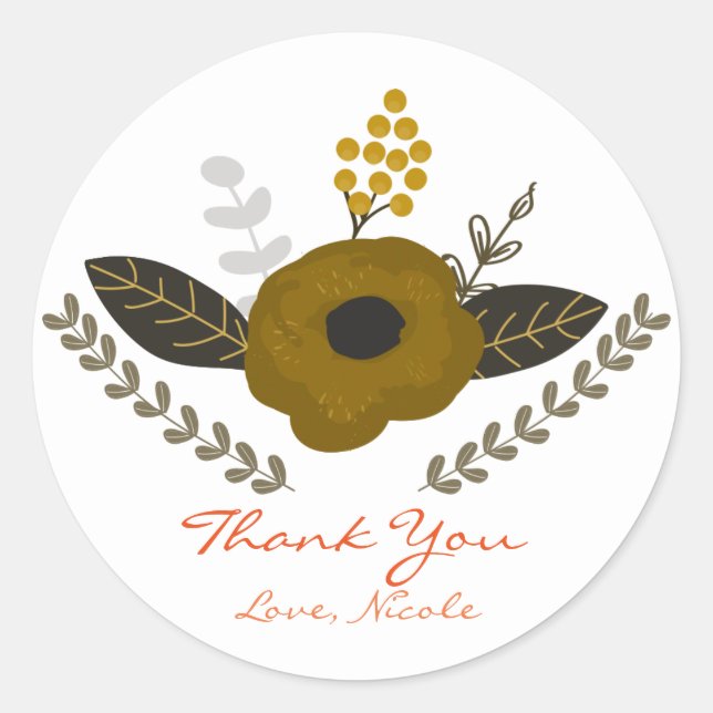 Folhas Botânicas & Adesivos de Favor em Dourado Vi (Frente)