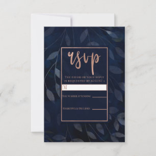 Folhas Botânicas Azul Escuro Rosa Dourado RSVP Cas