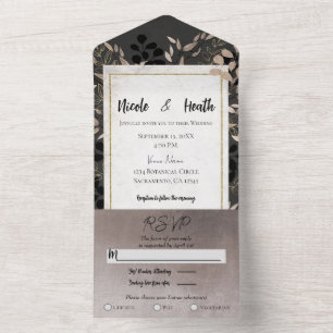 Folhas Botânicas Chic Cinza Beijo Dourado Casament