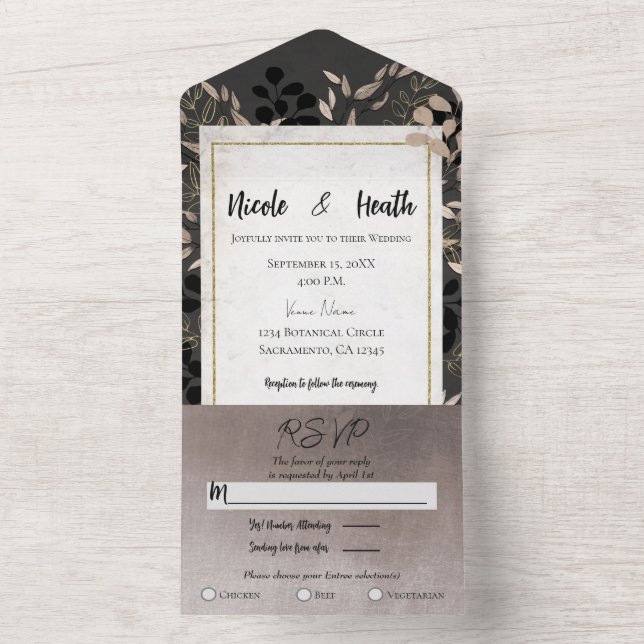 Folhas Botânicas Elegantes Cinza Bege Dourado Casa (Inside)