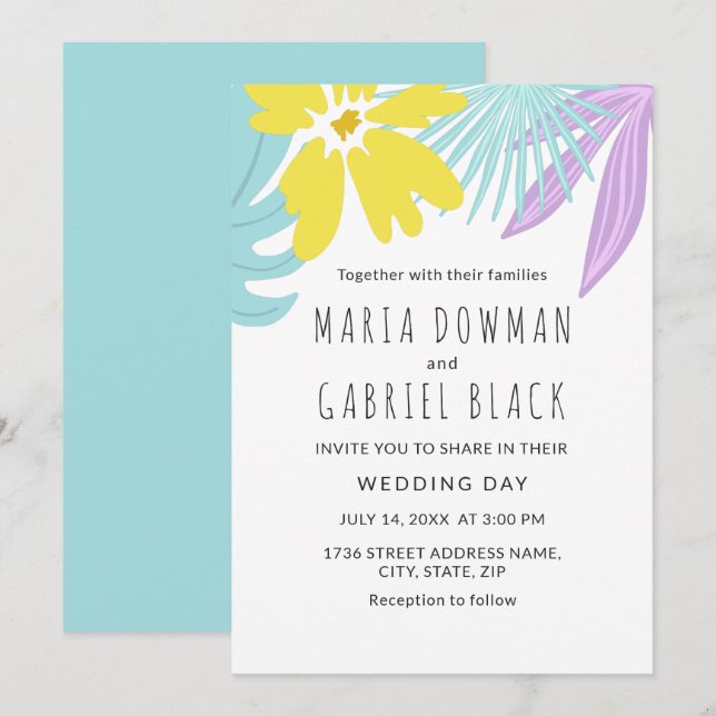 Folhas botânicas tropicais Convite para o casament (Frente/Verso)