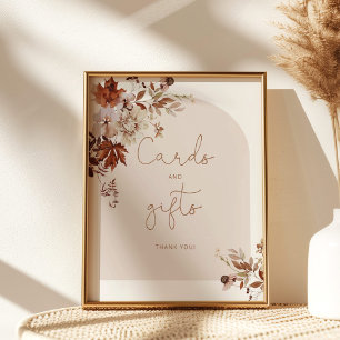 Folhas caídas Cartões de arco e presentes poster