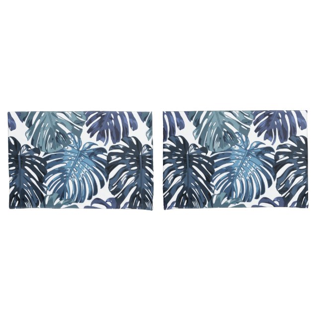 Folhas da selva branca azul tropical (Frente - conjunto)