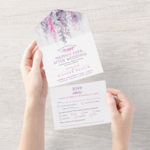 Folhas de aquarela festa pós-casamento rosa añil