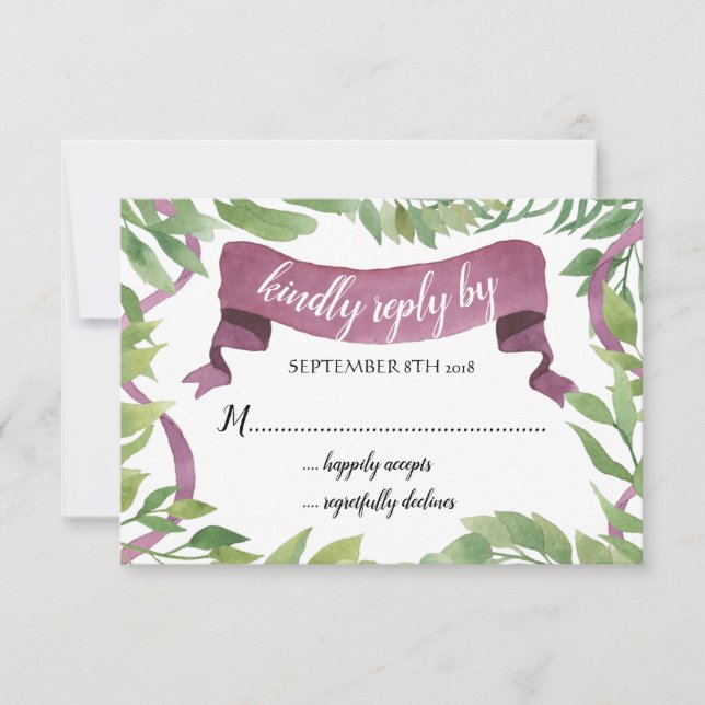 Folhas de Aquarela Puro e Verde - Placa RSVP (Frente)