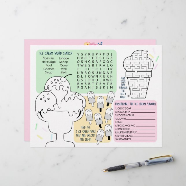 Folhas de Atividades de Festa de Sorvete para Cria (Frente/Verso In Situ)