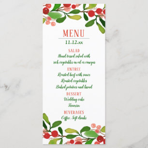 Folhas de Azevinho Berry Natal Menu de Casamento