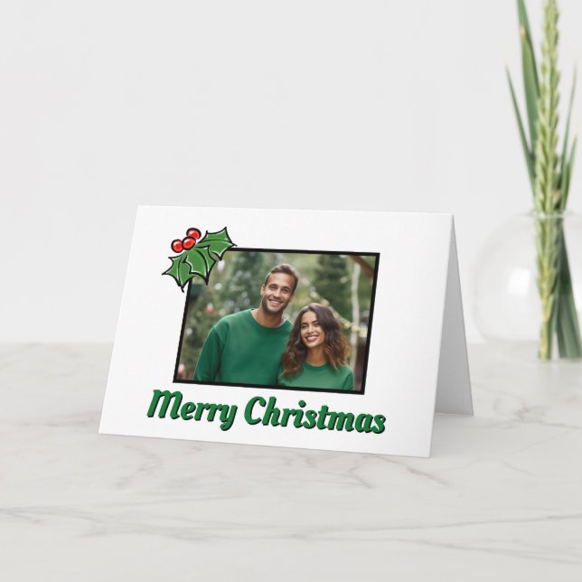 Folhas de azevinho modernas modelo de Natal com ba (Frente)